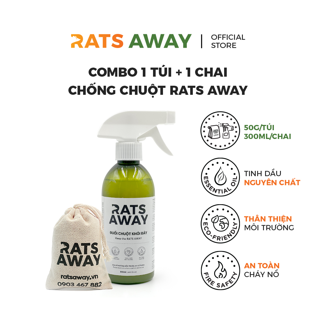Combo dùng thử - Combo đuổi chuột cho ô tô: Chai xịt 300ml + Túi treo chống chuột RATS AWAY