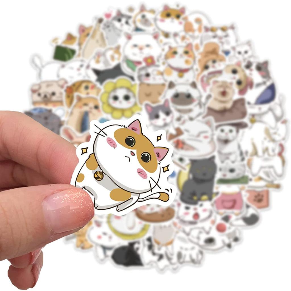 Sticker mèo hoạt hình meme trang trí mũ bảo hiểm, guitar, ukulele, điện thoại, sổ tay, laptop - mẫu S10
