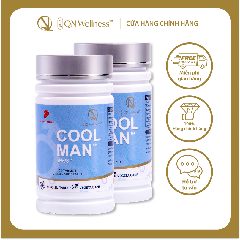 Combo Ưu Đãi Viên Uống Bổ Sung Cho Nam Giới Cool Man QN Wellness Bổ Thận Tráng Dương, Củng Cố Gân Cốt, Hỗ Trợ Sáng Da, Tăng Cường Thể Chất & Hệ Miễn Dịch - Hộp 60 Viên x 2