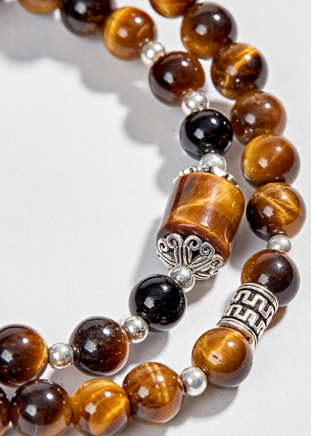 Vòng 2 Line Đá Thạch Anh Mắt Hổ Vàng Nâu Phối Charm Bạc Ngọc Quý Gemstones
