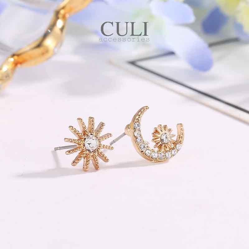 Khuyên tai, Bông tai hình mặt trăng và mặt trời bất đối xứng HT616 - Culi accessories