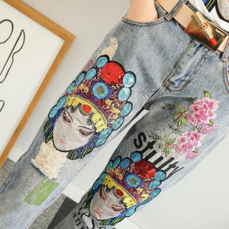 Quần Jeans Nữ Lưng Cao Thêu Hoa Thời Trang - Phiên bản Facebook tùy chỉnh c - 28 [105~110 Jin] [70cm]