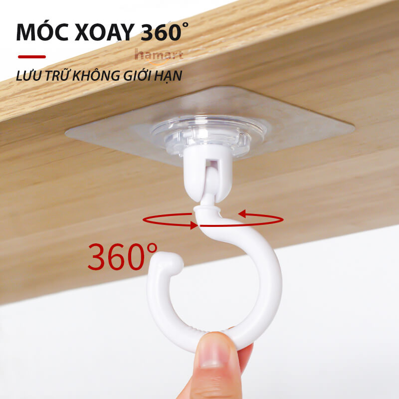 Móc Nhựa Xoay 360˚ Cỡ Lớn Dán Tường Trần Nhà Treo Màn Hình Lưỡi Câu Siêu Dính Treo Đồ Đa Năng - Móc Nhựa Xám 360º