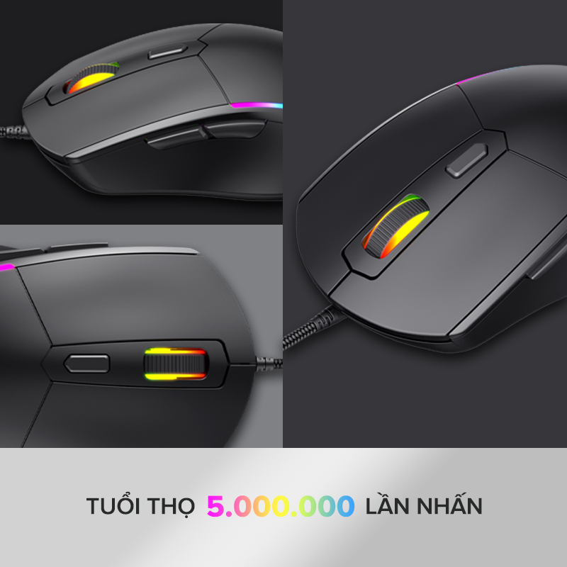 Chuột Gaming HAVIT M79, Đèn RGB, Tích Hợp 6 Nút Điều Chỉnh + 4 Chế Độ DPI, Tuổi Thọ 5tr Lần Nhấn - Hàng Chính Hãng