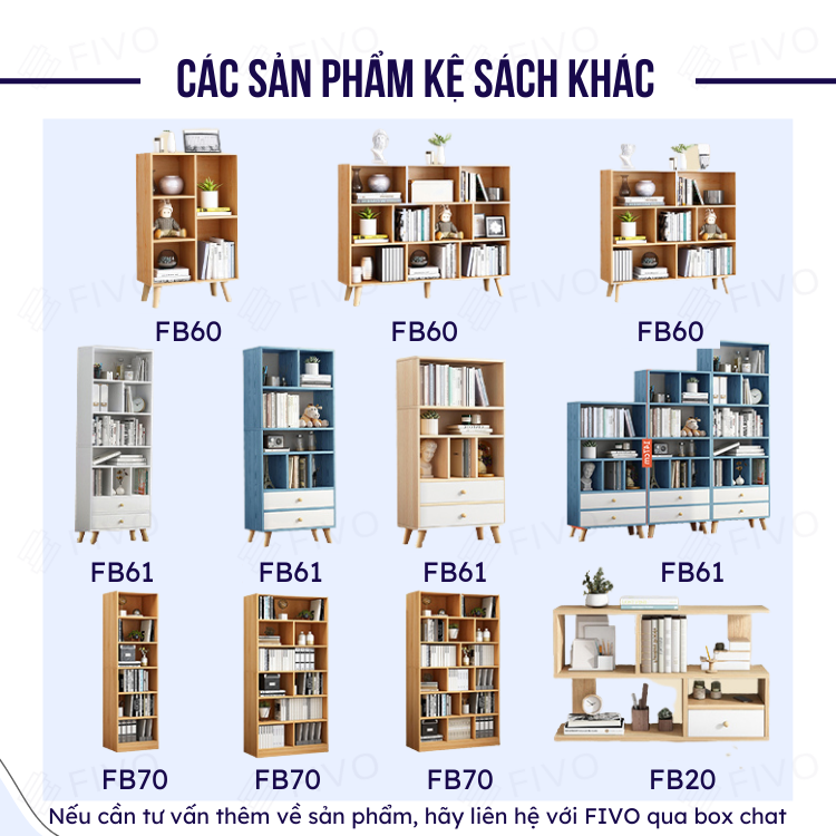 Kệ Sách Đứng Gỗ MDF FIVO FB70 6 Tầng Chia Nhiều Ngăn - Hàng Chính Hãng