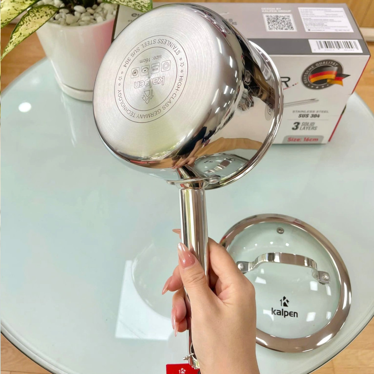 Quánh inox 3 lớp liền khối Kalpen Emer EM16 size 16cm - Hàng Đức, bảo hành 30 năm