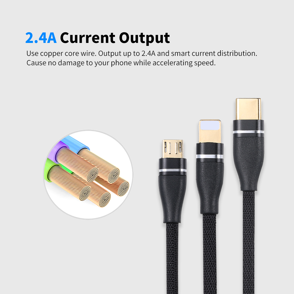 Cáp Sạc Dây Bện 3 Trong 1 1.2m Với Micro USB / Loại C Cho IPhone XIaomi Huawei Samsung Gauze
