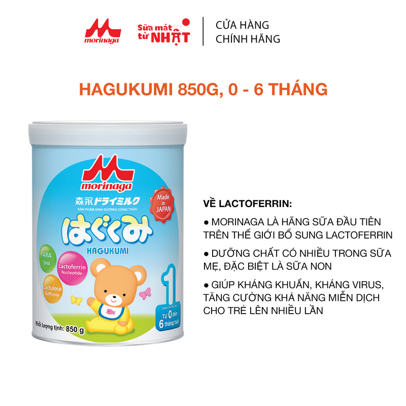 Combo 4 lon Sữa Morinaga Số 1 Hagukumi Nhật Bản 850g có tem chính hãng