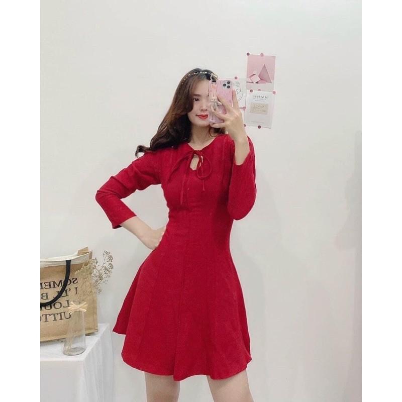 Đầm nhung cột nơ cực kỳ tôn dáng