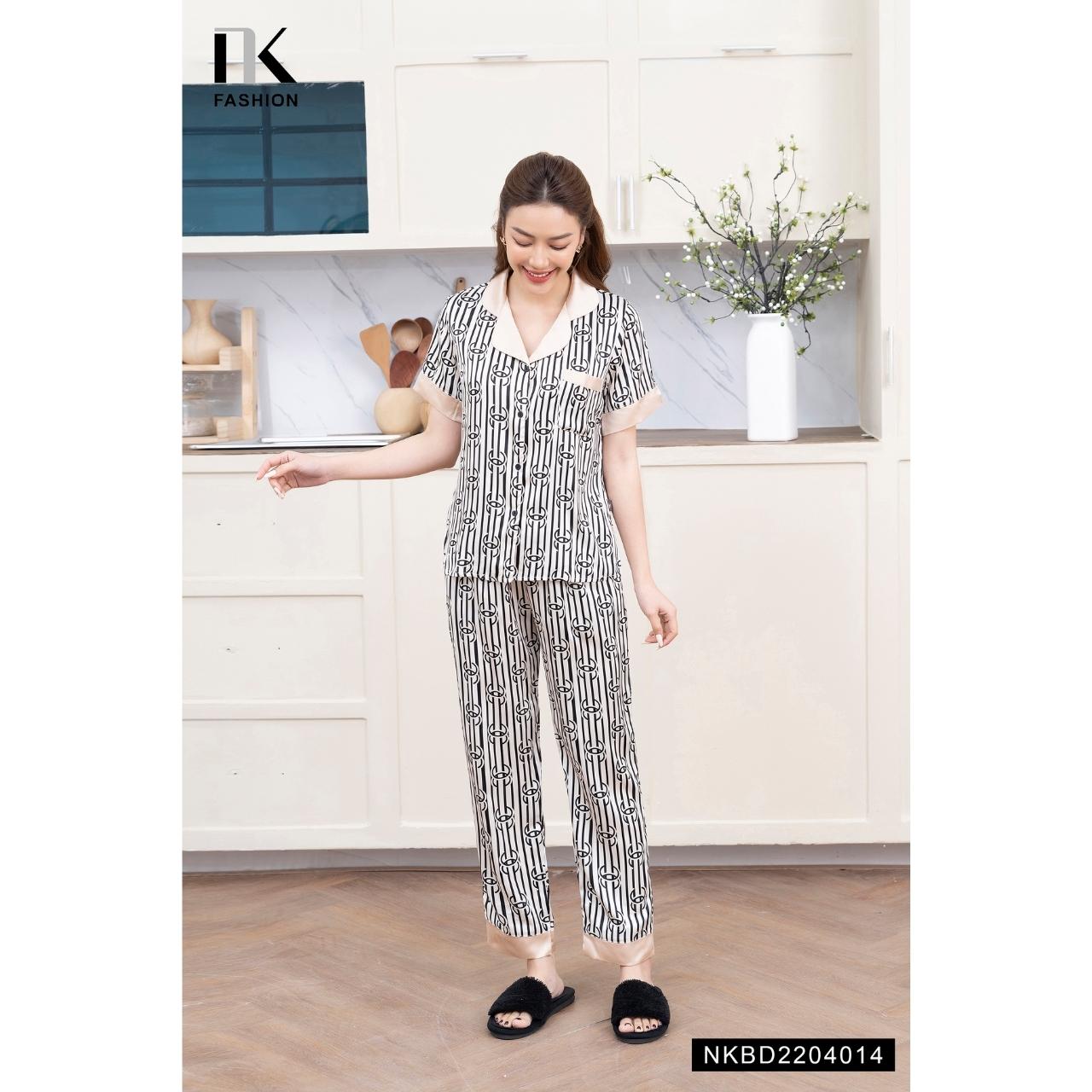 Bộ Đồ Pyjama Mặc Nhà Áo Cộc Kết Hợp Quần Đùi NK Fashion Thiết Kế Phong Cách Cơ Bản, Chất Liệu Vải Cao Cấp NKBD2204014