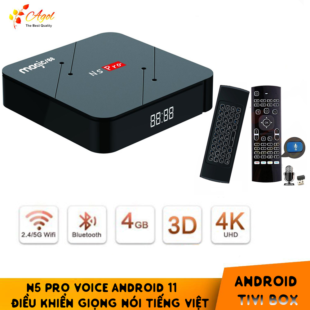 Magicsee N5 Pro Ram 4G điều khiển giọng nói tiếng Việt kiêm bàn phím chuột bay có đèn nền wifi 2 băng tần bluetooth cài sẵn phim, truyền hình cáp miễn phí vĩnh viễn - Hàng Nhập Khẩu