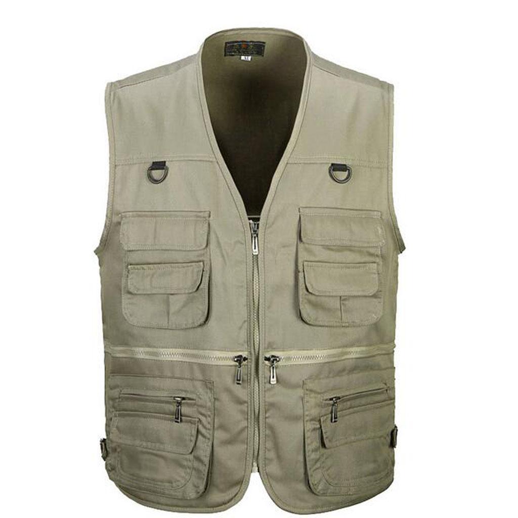 2pcs Men Multi Pocket Waistcoat Fishing Outdoor Travel Photography Vest Polyester Quick-dry Vest