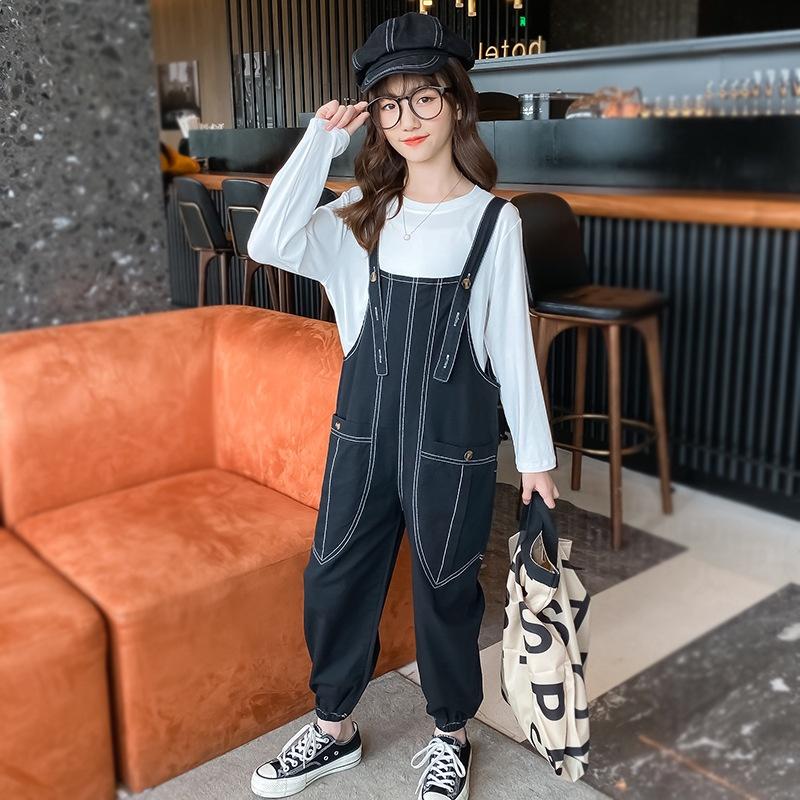 BY2 Size130-170 (12-45kg) Sét yếm bé gái (Áo thun + Yếm kaki) Thời trang trẻ Em hàng quảng châu