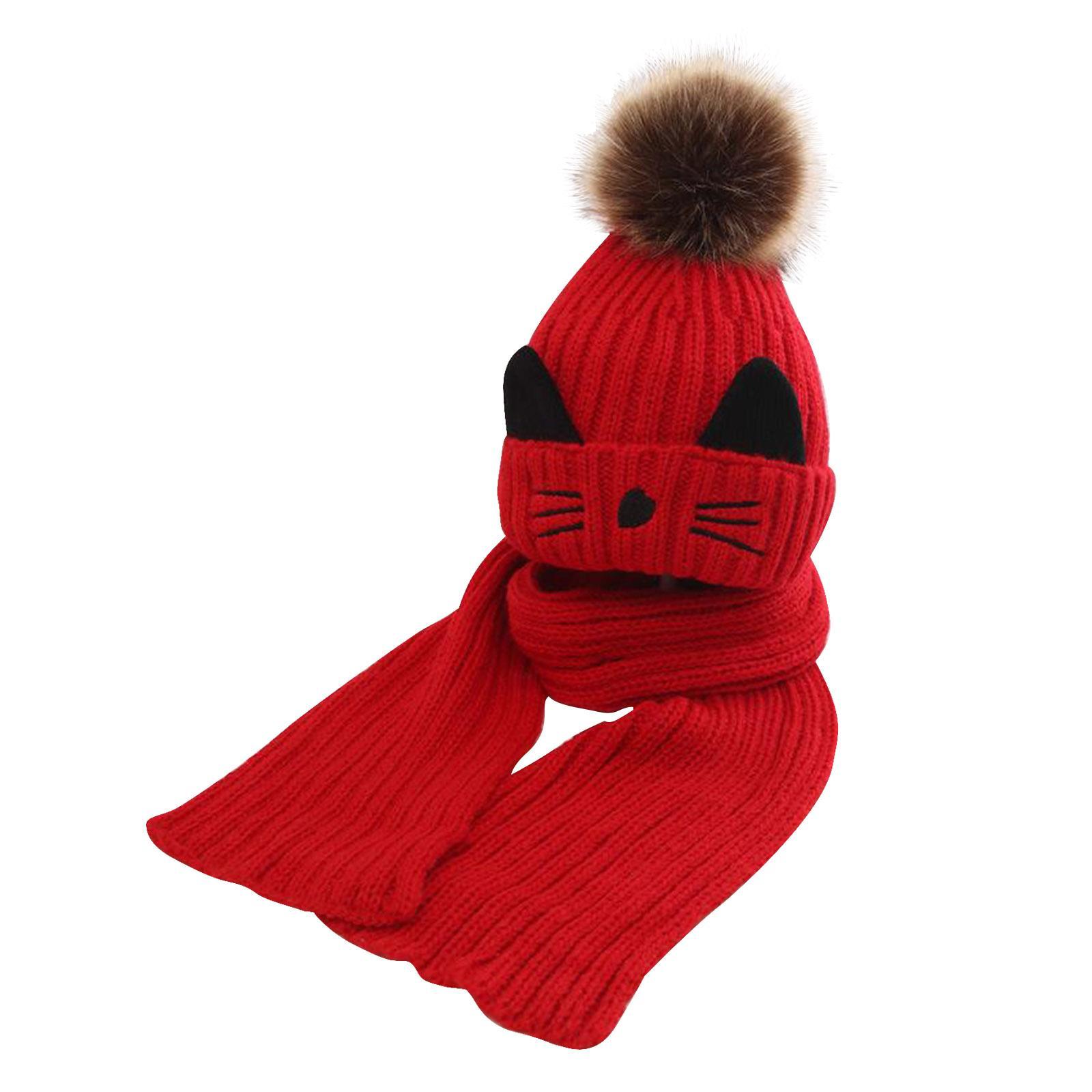 Lovely Pompom Infant Toddler Winter Hat Scarf Set for Baby Girl