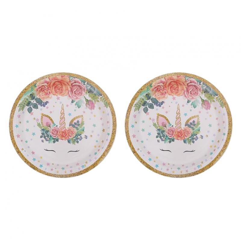 20 Pieces Magical Unicorn Paper Plate Cake Tray Birthday Party Tableware