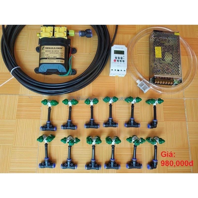 Bộ phun sương tưới lan, cây cảnh tự động - bơm đôi kèm vòi phun sương và timer hẹn giờ