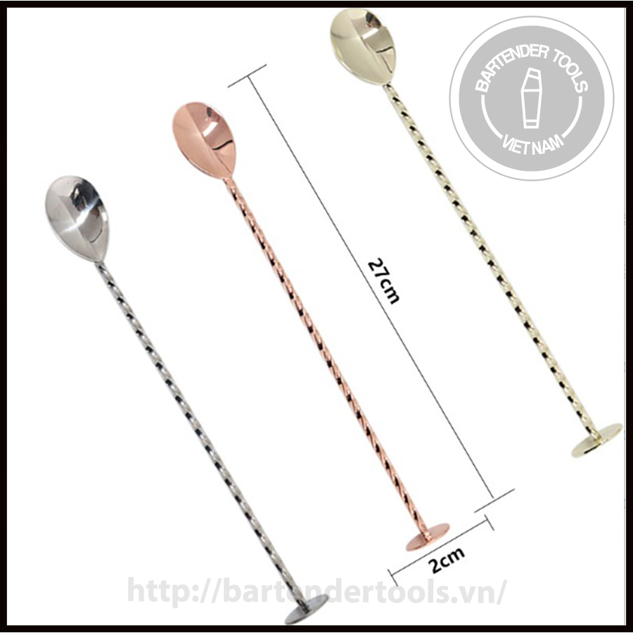 Thìa pha chế inox 1 đầu đồng xu - Bar spoon