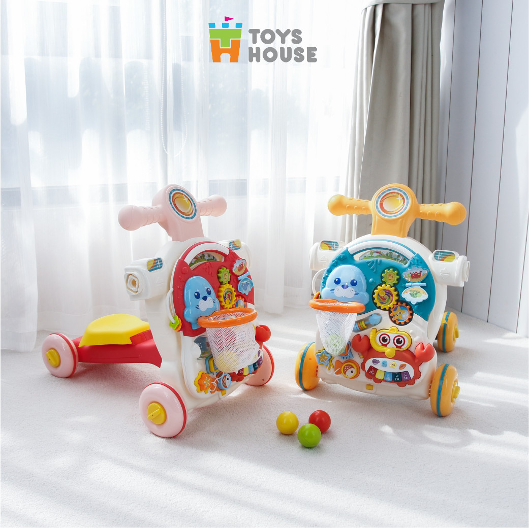 Xe tập đi đa năng 4 trong 1: xe tập đi, bàn nhạc, chòi chân, trượt scooter Toyshouse HE0826