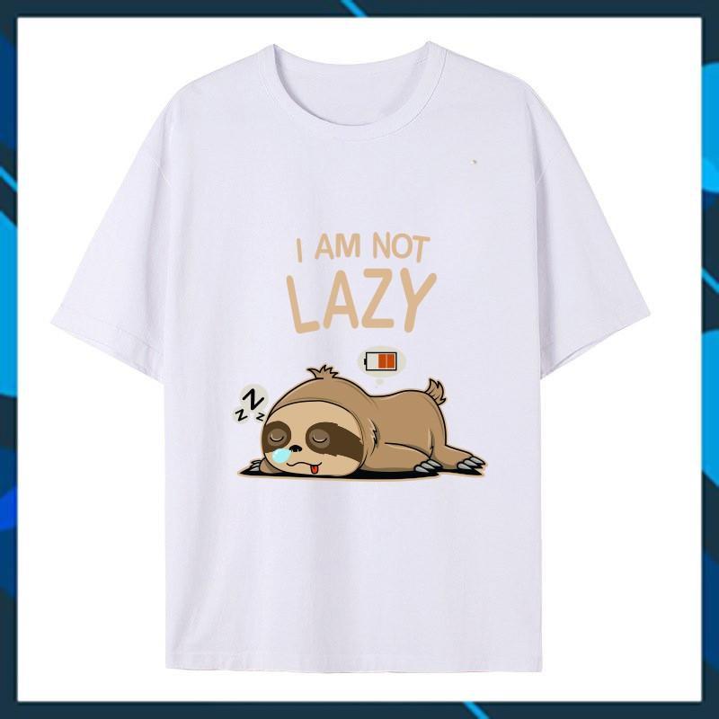 Hình ảnh Áo Thun Unisex Tay Lỡ Form Rộng Freesize In Hình I am not LAZY