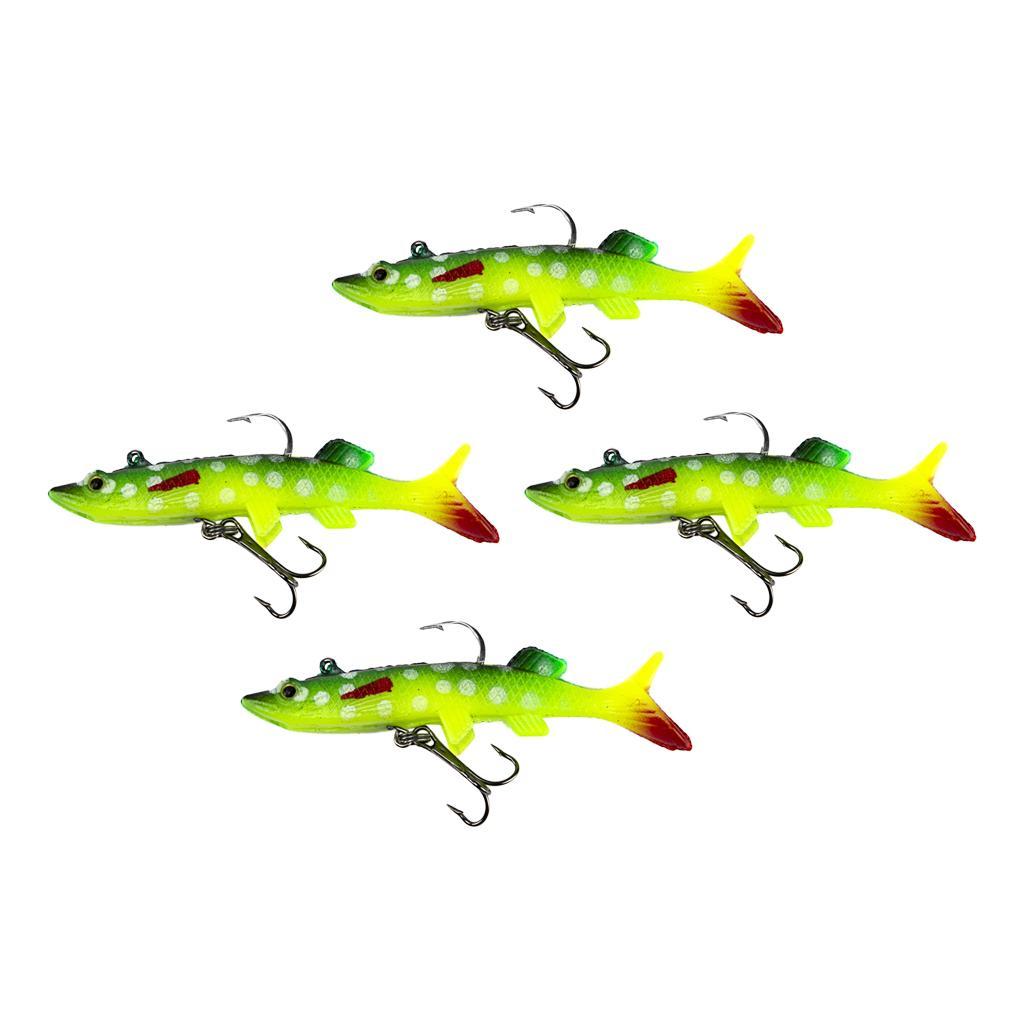 4pcs Lifelike 3D Eye Soft Lead Fishing Lures Red T Tail Sinking Swimbaits with Lead inside for Trout Bass Salmon