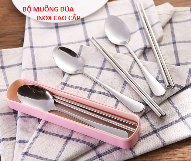 Bộ muỗng đũa INox du lịch siêu nhẹ chỉ 68gam, bộ thìa đũa du lịch cơm trưa văn phòng