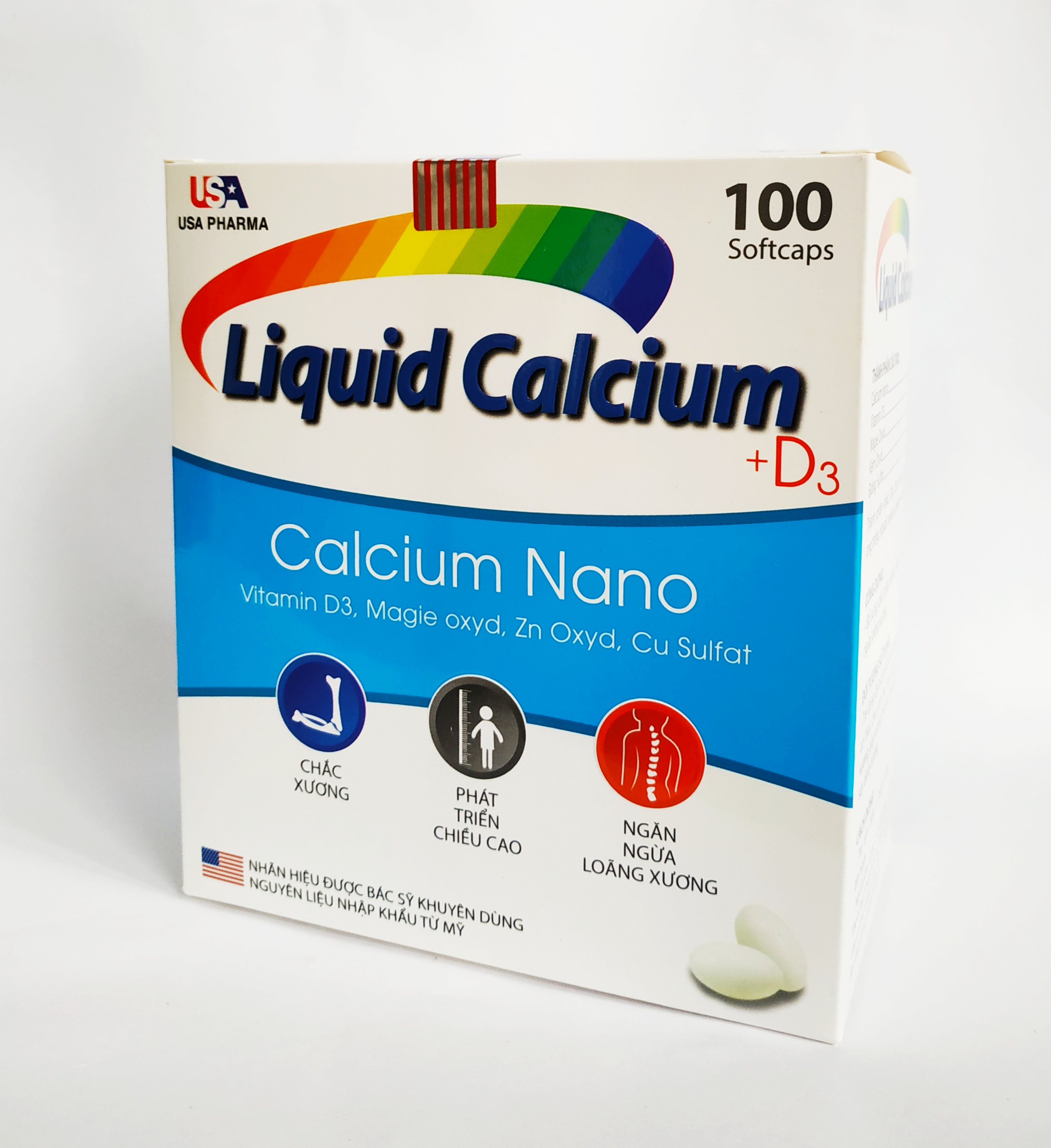 Viên Uống Bổ Sung Canxi  Liquid Calcium +D3 - Bổ Sung Canxi Nano Và D3 Cho Mọi Đối Tượng - Hộp 100 Viên
