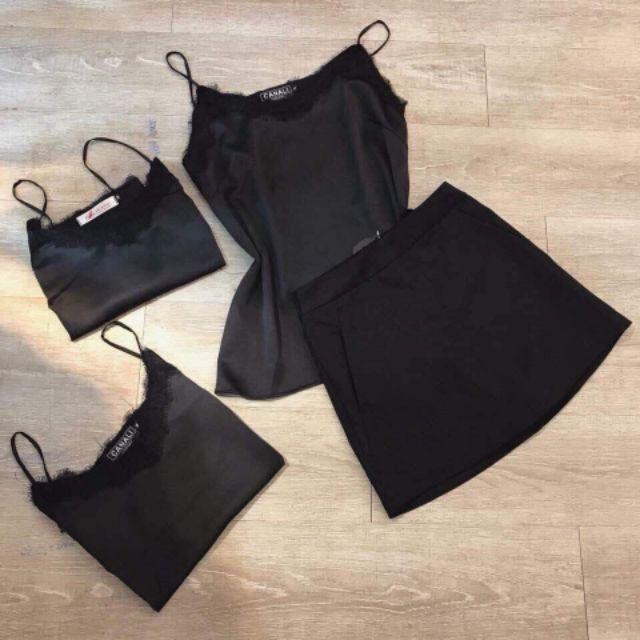 Aó 2 dây lụa đẹp_Aó 2 dây lụa phối ren sexy quyến rũ_