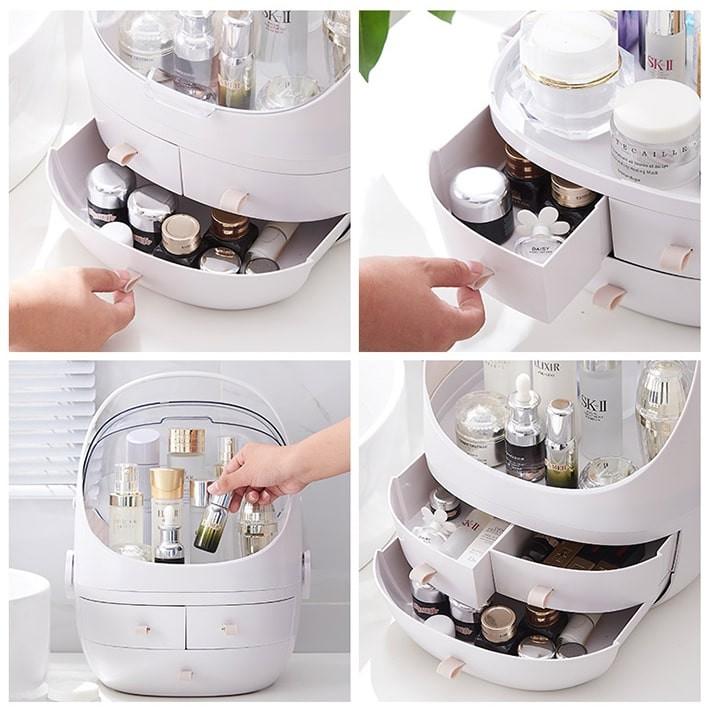 Hộp đựng đồ trang điểm ️Tủ đựng đồ mỹ phẩm mini 2 tầng có nắp đậy, hộp đựng mỹ phẩm chống bụi