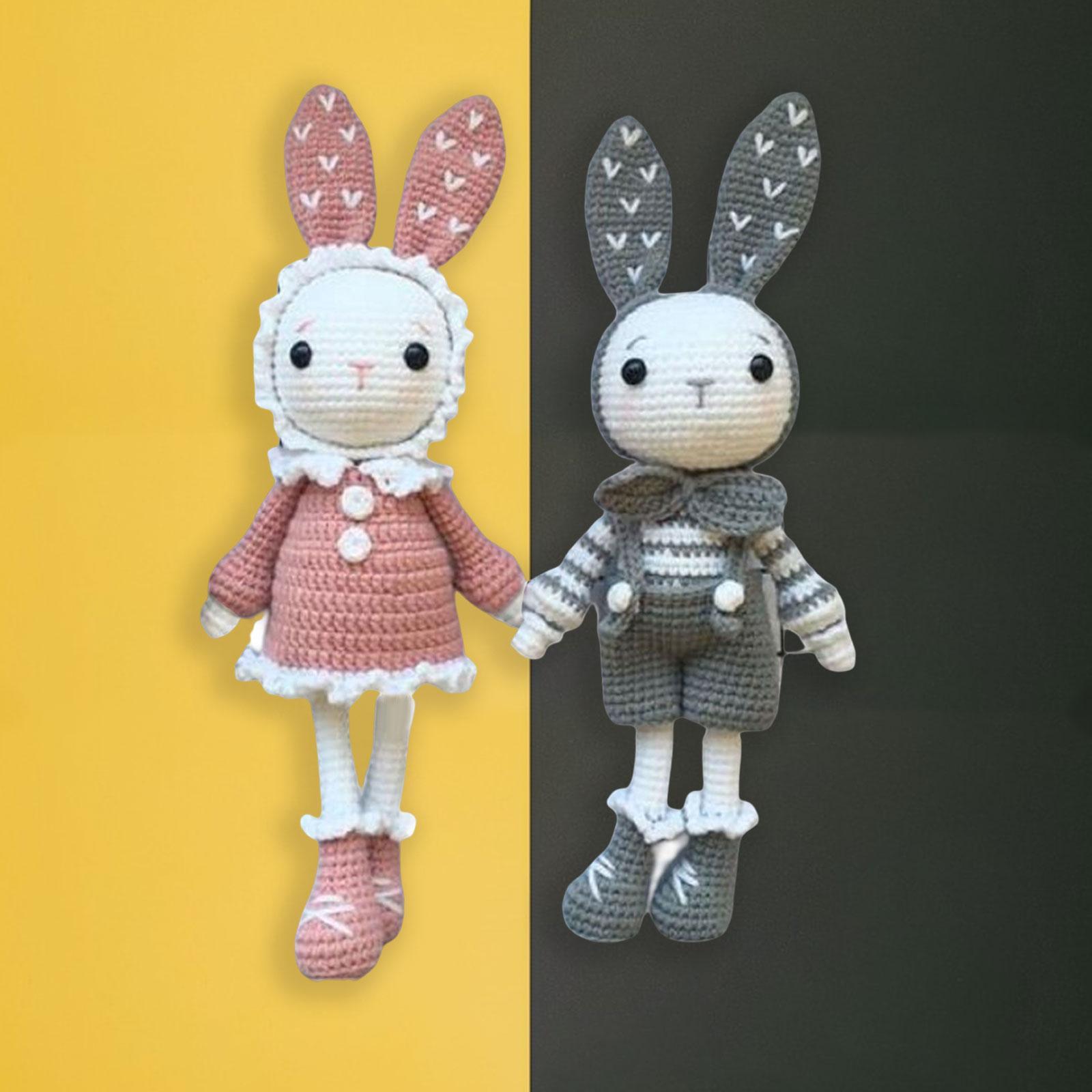Handmade Beginner Crochet Kit, A Pair of Rabbit Crocheting Crafts Hand Made Toy