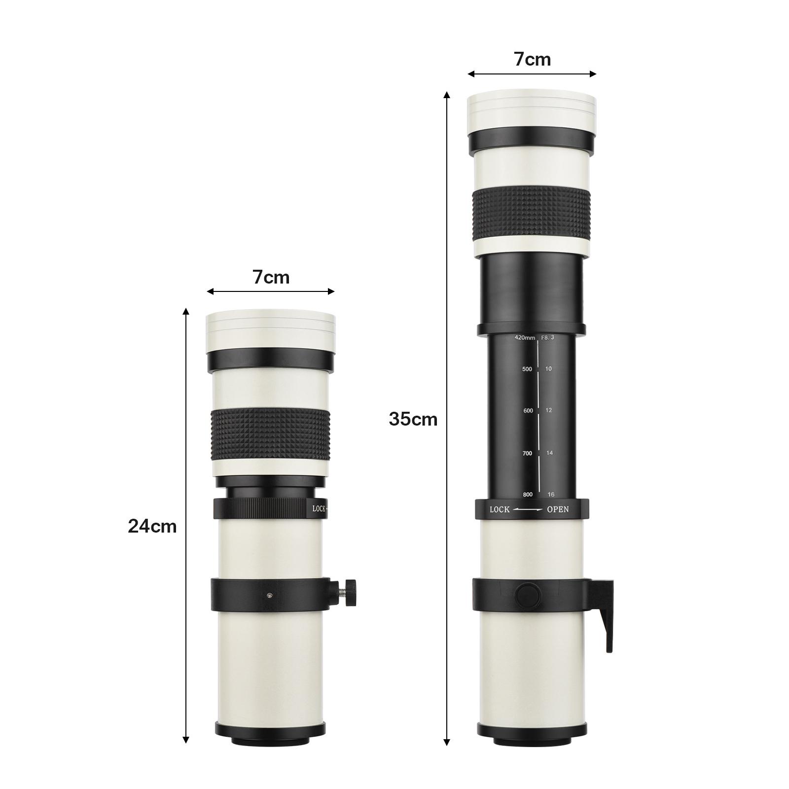 Camera MF Super Telephoto Zoom Lens F/8.3-16 420-800mm T2 Mount with RF-mount Adapter Ring 1/4 Thread Replacement for Canon EOS R/ R3/ R5/ R5C/ R6/ RP RF-Mount Cameras