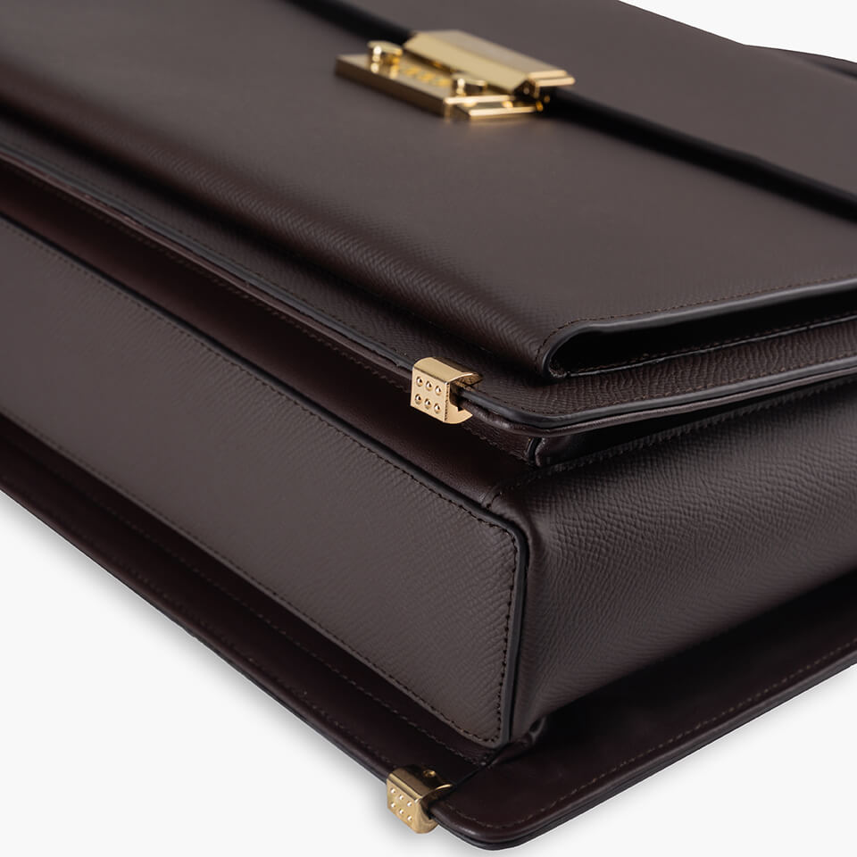 Túi Xách Công Sở Cặp Da Nam Dáng Hộp GENCE CTS16 Da Bò Khóa Số Cao Cấp Màu Nâu