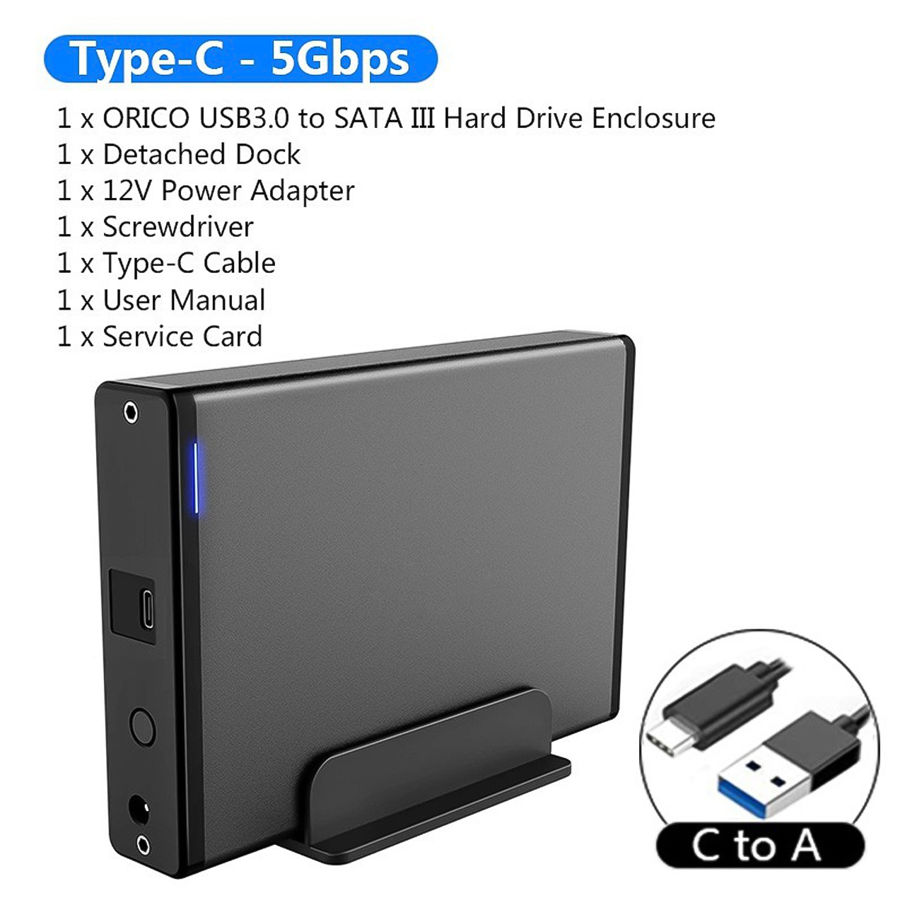 Vinetteam Hộp đựng ổ cứng 7688U3/C3 USB 3.0 Type-C SATA 3.0 3.5 12V2A 16TB Cho HDD SSD vỏ kim loại tương thích trên Windows, Mac và Linux dành cho máy tính bàn, laptop - hàng chính hãng