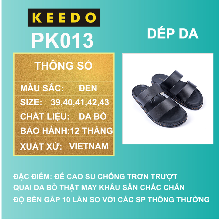 Dép quai ngang nam may sẵn da thật cao cấp KEEDO PK013