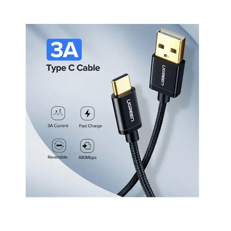 Ugreen UG40993US174TK 0.25M 3A màu Đen Cáp USB TypeC sang USB 2.0 Hỗ trợ sạc nhanh - HÀNG CHÍNH HÃNG