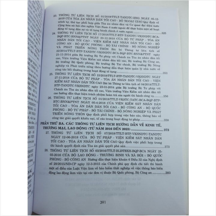 Các Thông Tư Liên Tịch Của Tòa Án Nhân Dân Tối Cao - Viện Kiểm Sát Nhân Dân Tối Cao - Bộ Tư Pháp - Bộ Công An - Bộ Quốc Phòng Về Hình Sự, Dân Sự, Hành Chính, Kinh Tế, Thương Mại, Lao Động Từ Năm 2016-2023 (V2199D)
