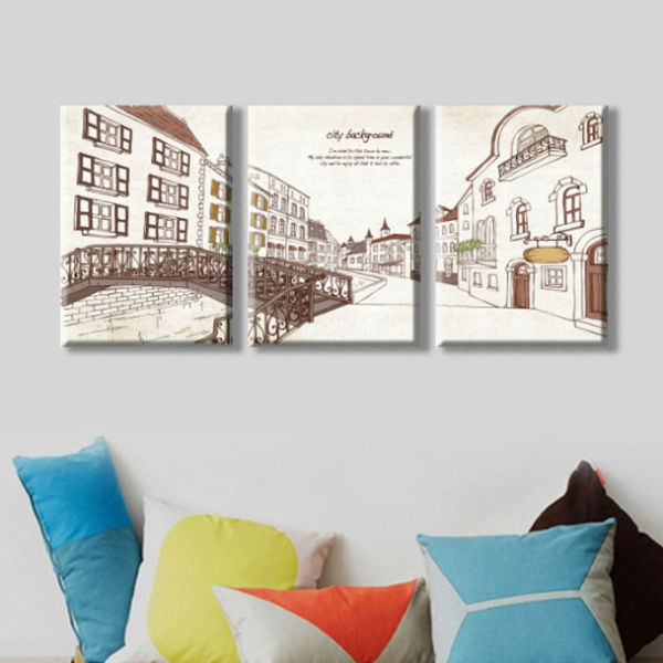 Bộ 3 Tranh Ép Gỗ MDF Treo Quán Cà Phê "City Background" W153