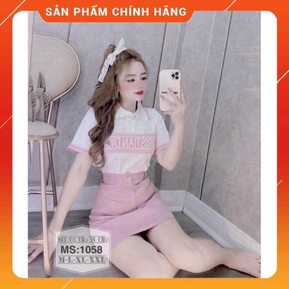 BIGSIZE 50-90KG Set áo thun chân váy chữ A cotton lạnh đi chơi đi tiệc màu hồng cổ bèo tay ngắn