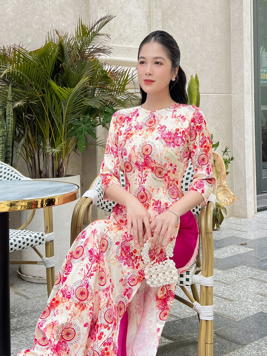 [HCM] Áo dài gấm Vân Gỗ in họa tiết hoa gió nhẹ nhàng dành cho phái nữ AD045 - KHANH LINH STYLE