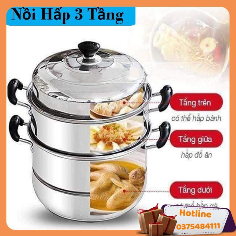 Nồi Hấp 3 Tầng Inox Cao Cấp - Nồi Hấp Cách Thuỷ Đa Năng Tiện Dụng Cho Mọi Nhà Bếp Nồi Hấp