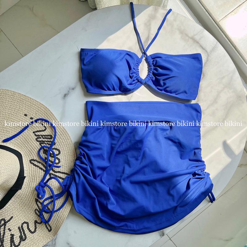 Bikini phối váy màu xanh coban siêu tôn da kèm ảnh thật