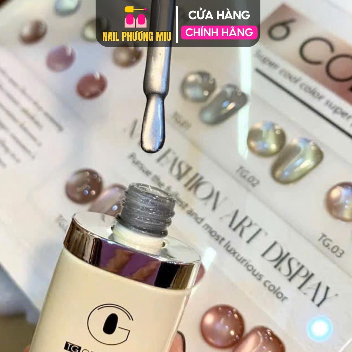 Set Sơn Mắt Mèo Ánh Trăng Kim Sa 6 Màu TG PRO Siêu Sáng Tặng Kèm Bảng Màu Cao Cấp Chuyên Dùng tráng gương Làm Nail Nữ Women