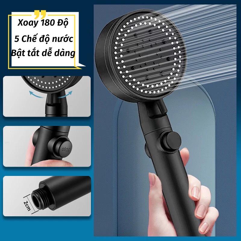 Bộ Vòi Hoa Sen Đầu Vòi Tăng Áp 5 Chế Độ Tiết Kiệm Nước Màu Đen Sang Trọng