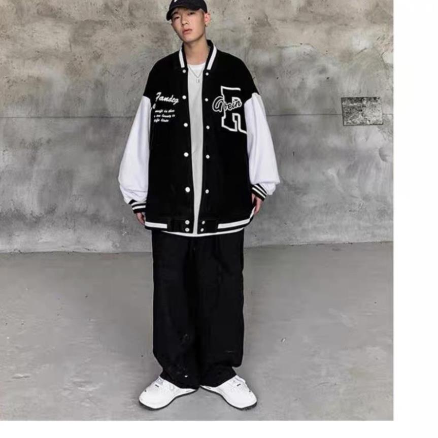 Áo khoác gió bomber Hàn Quốc 2 lớp in chữ chữ R trắng form rộng unisex, Áo Khoác Bomber Jackets Chất Dù 2 Lớp in Chữ R Phối Tay Form Rộng Unisex Nam Nữ Ulzzang