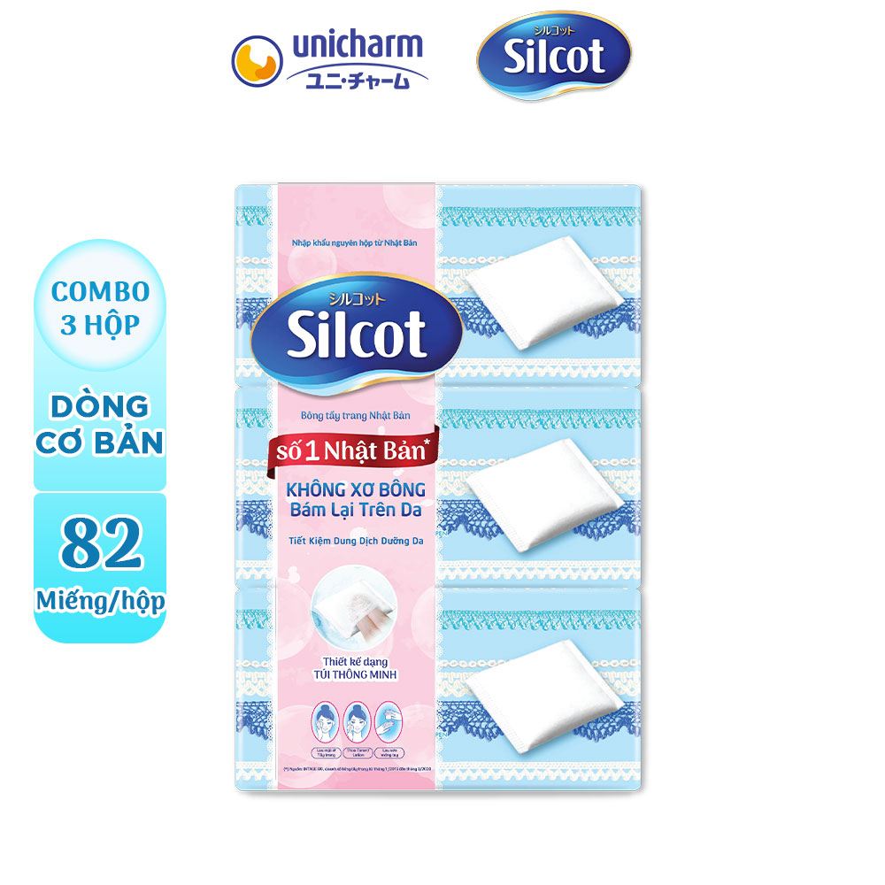 Bộ 3 Hộp Silcot Bông Trang Điểm (Bông Tẩy Trang) Nhật Bản (82 Miếng/Hộp)