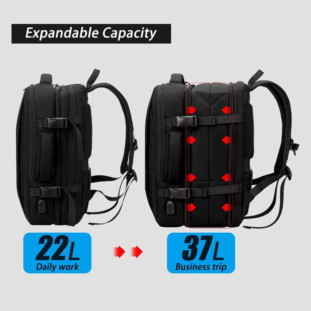 Expandable Carry-On Backpack with USB Charging Port Travel Weekender Backpack Fits 15.6 Inch Laptop for Men and Women