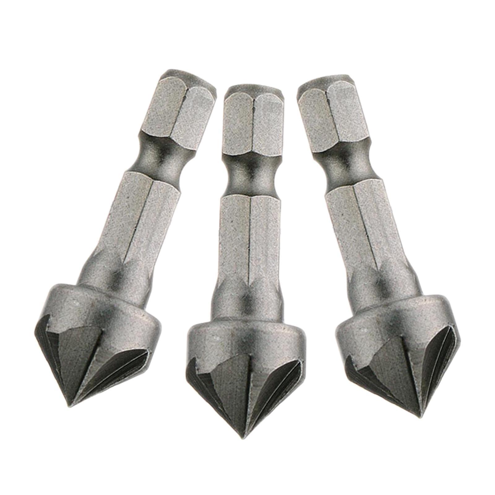 3x 5 Flute Countersink Drill Hexagonal Cutting Metal Tools for Woodworking