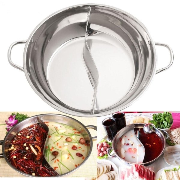 Nồi Lẩu Inox Cao Cấp - Dày Dặn - Thiết Kế Nhỏ Gọn 2 Ngăn 32cm Tiện Dụng Cho Mỗi Gia Đình