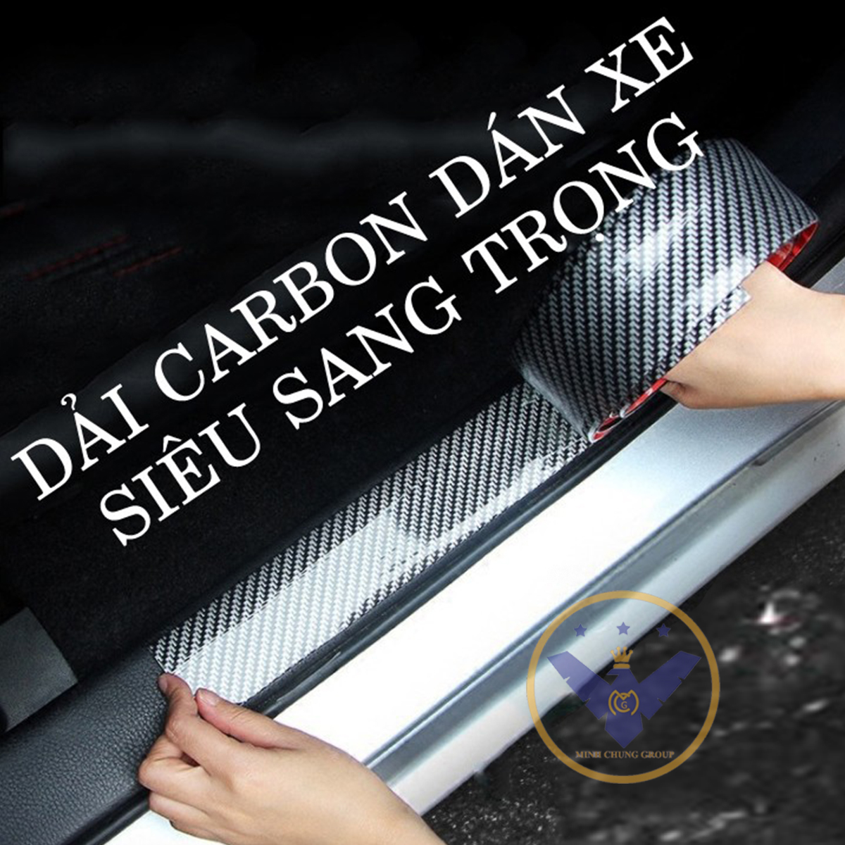 Miếng dán chống xước bậc cửa, cốp xe ô tô mạ cacbon 5D cao cấp