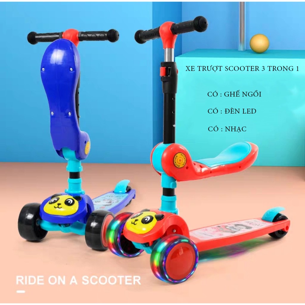 Xe Trượt Scooter Có Nhạc - Đèn - Ghế Gấp Gọn 3in1