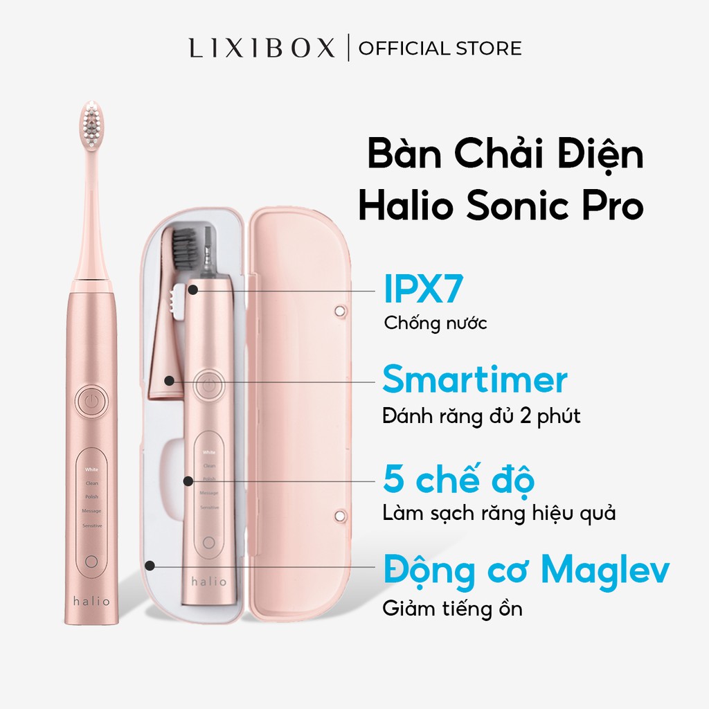 Bàn chải đánh răng điện Halio Sonic Whitening Toothbrush - Màu Rose Gold